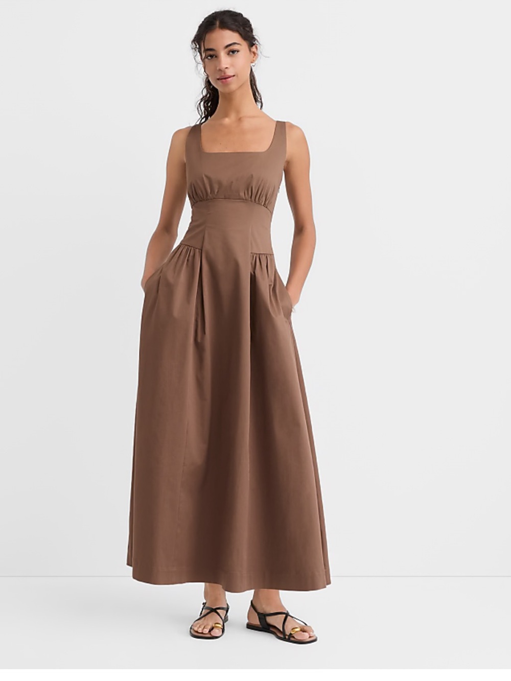 LOFT brown midi pocket dress